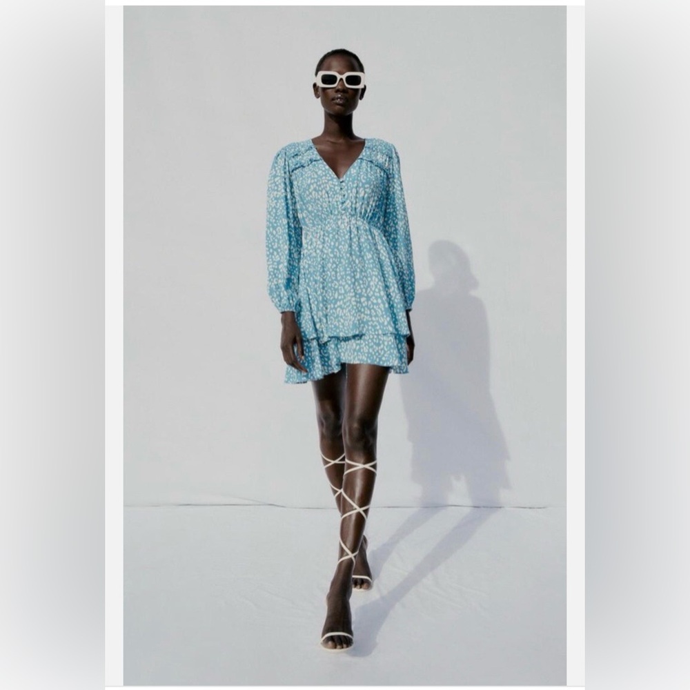 Zara Layers Animal Print Mini Dress Blue/White Size 
Small